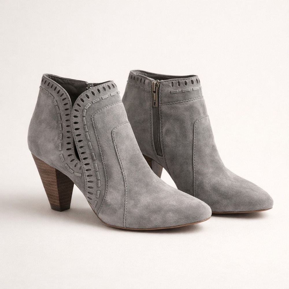 Suede Gray Women's Ankle Booties with Cutout Detail